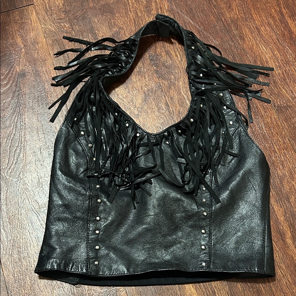 Black Fringe Studded Halter Camisole